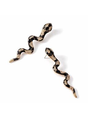 New! Black Gold Snake Drop Statement Earrings (2011) NWOT